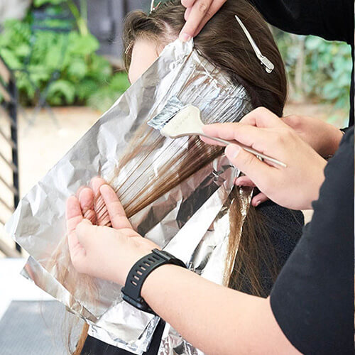 Silver blue siren hair color technique step 13