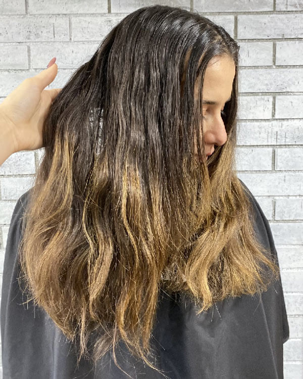Model showing hair before coloring service
