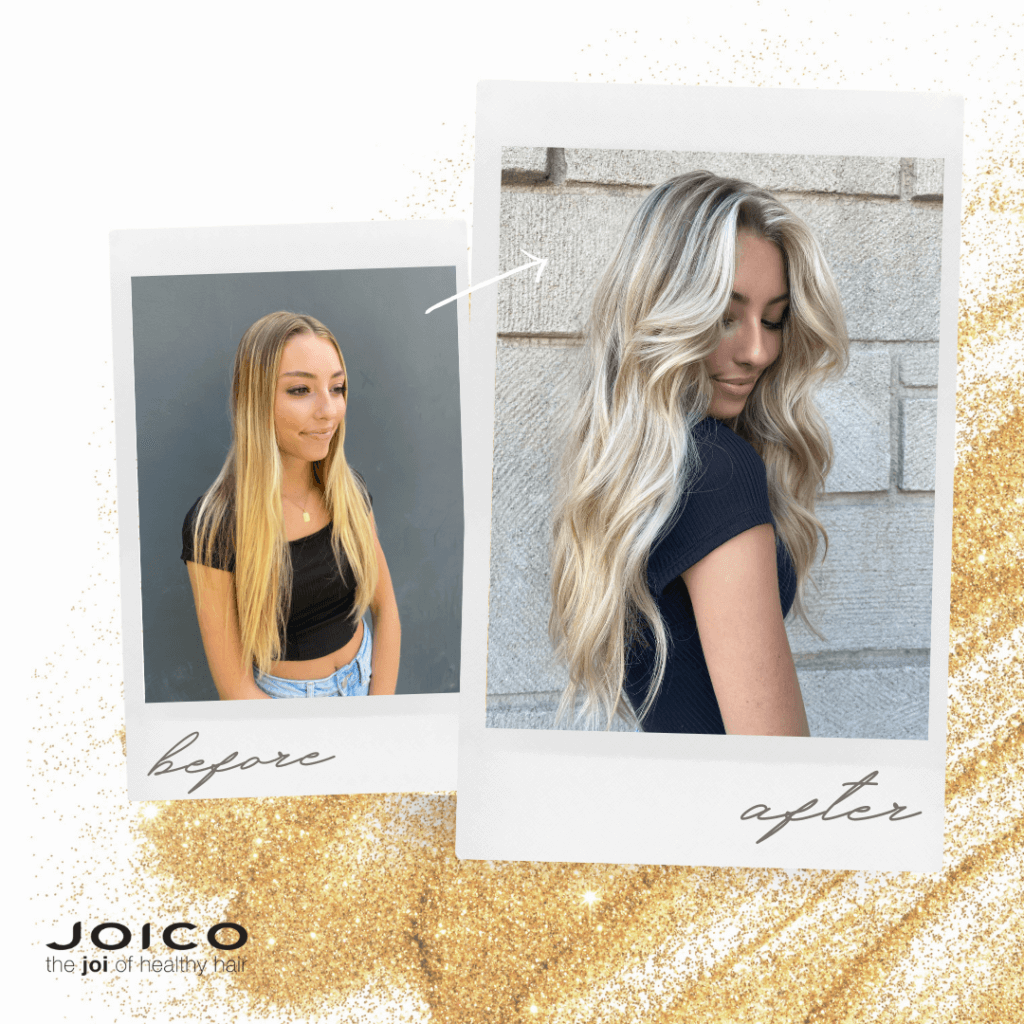 Blonde model before and after blonde process